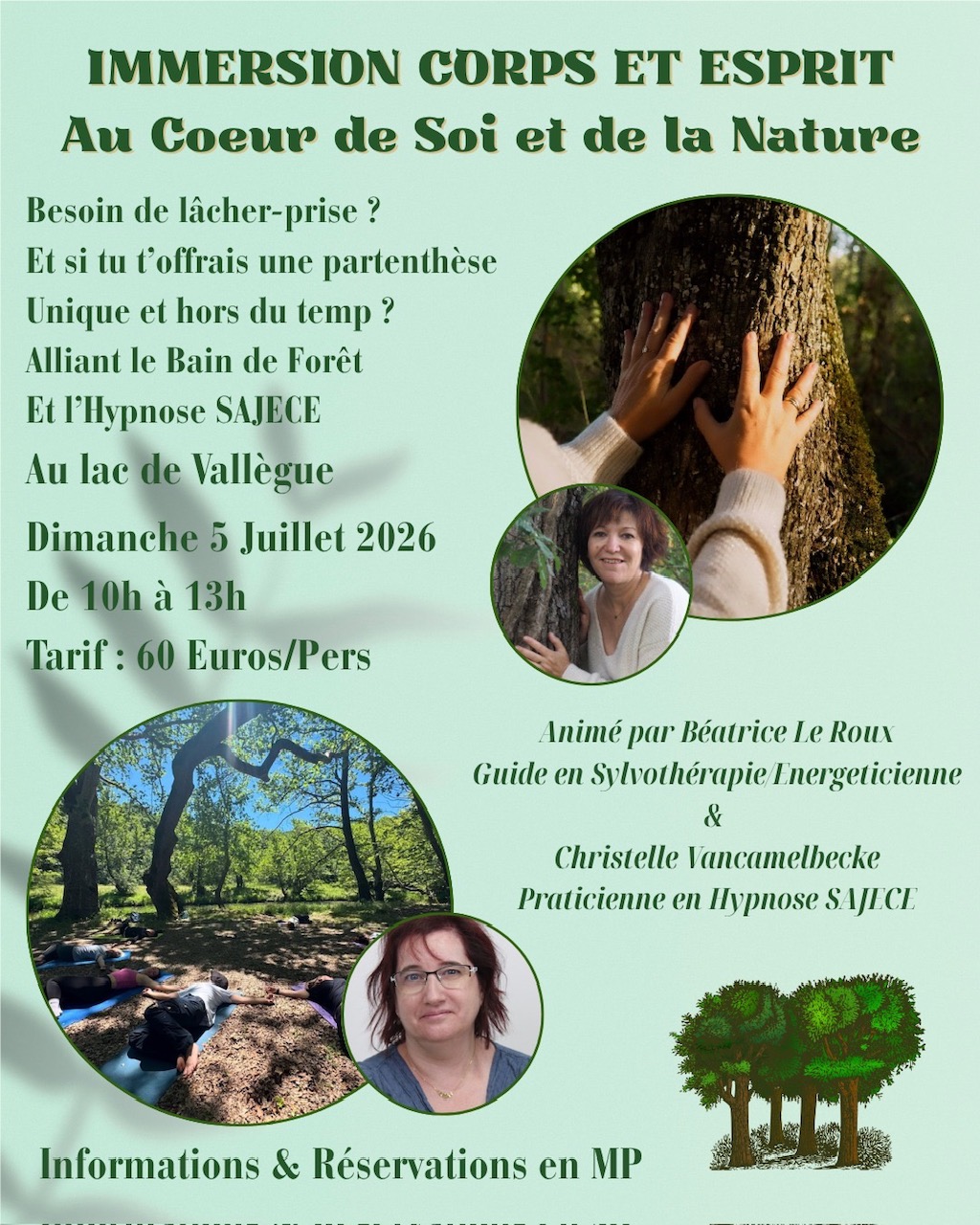 bain de foret et hypnose sajece lac de vallègue